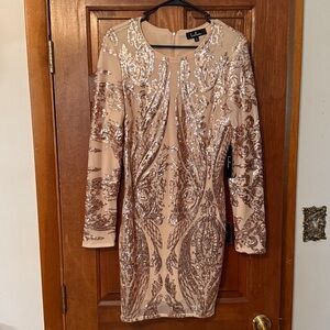 Lulu's Beige Sequin Embellished Dress